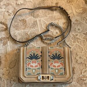 Rebecca Minkoff Tan and Cream Embroidered Crossbody Bag